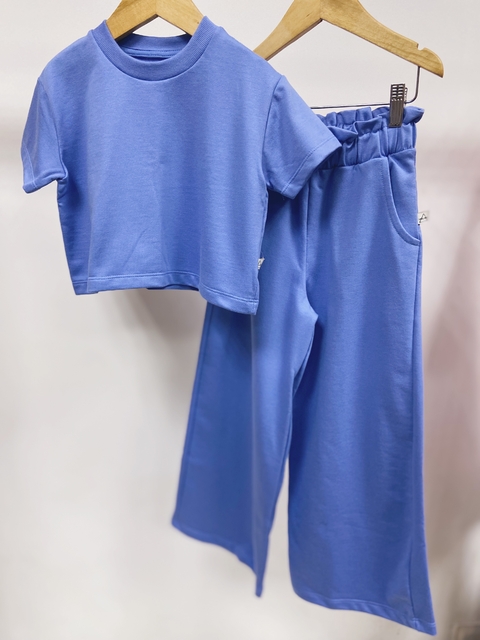Pronta entrega - Conjunto kids pantalona bolso lateral + cropped over moletinho Blue - comprar online
