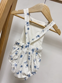 Pronta entrega - Romper baby com botões estampa floral azul vintage - You Boy Kids