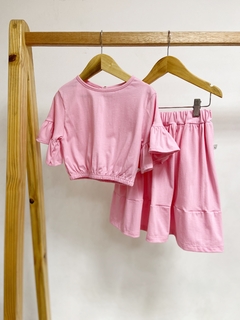 Pronta entrega - conjunto cropped + Saia midi kids babado tutti-frutti - loja online