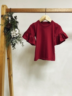 Pronta entrega - Blusa Kids manga curta com babado Marsala na internet