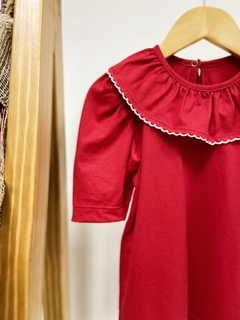 Pronta entrega - Blusa manga bufante vermelho gola com detalhe em picueta off botão em pérola - You Boy Kids