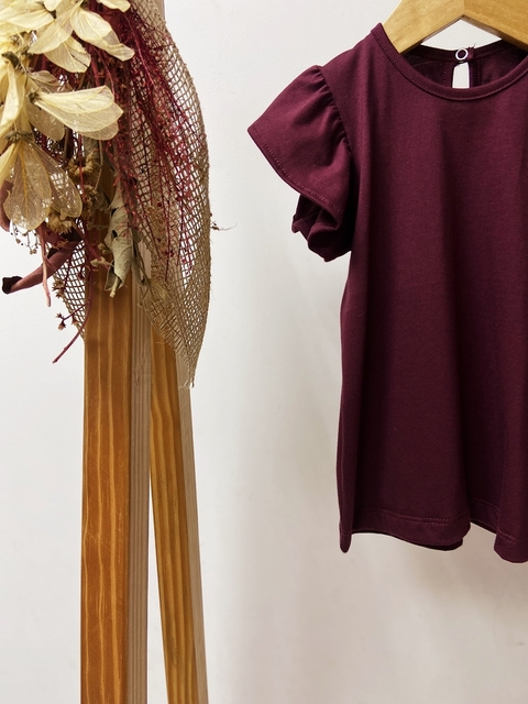 Pronta entrega - Blusa babado lisa vinho botão pérola