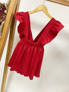 Pronta entrega - Salopete alça babado liso vermelho