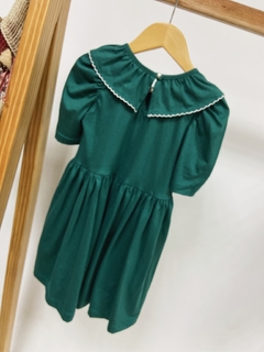 Pronta entrega - Vestido Mullet manga bufante babado gola verde com picueta off botão em pérola - You Boy Kids