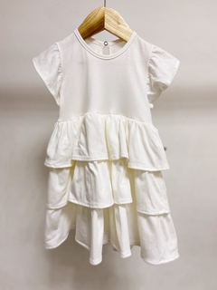 Imagem do Pronta entrega - Vestido manga babado saia babados botão pérola off