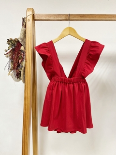 Pronta entrega - Salopete alça babado liso vermelho