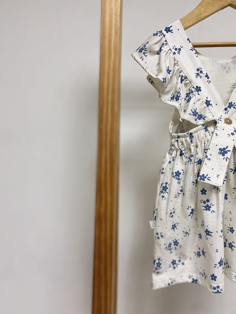 Pronta entrega - Vestido kids estampado babado costas floral azul vintage