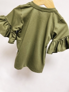 Pronta entrega - Blusa Kids manga curta com babado verde cactus