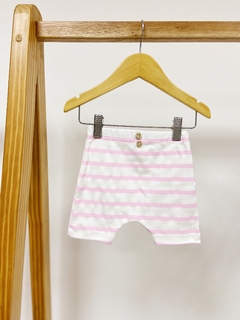 Pronta entrega - bermuda baby harém botões madeira estampado listrado rosa claro na internet