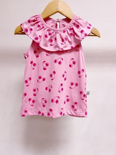 Pronta entrega - Blusa gola babado cherry detalhe botao perola - comprar online