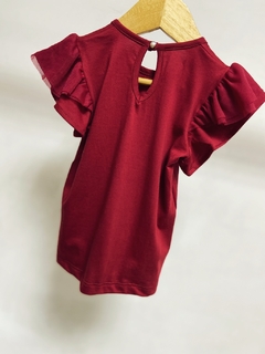 Pronta entrega - Blusa babado com tule botão pérola Marsala na internet