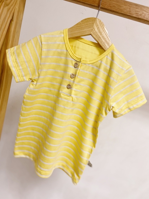 Pronta entrega - Camiseta botões Kids Manga curta estampada yellow Stripes