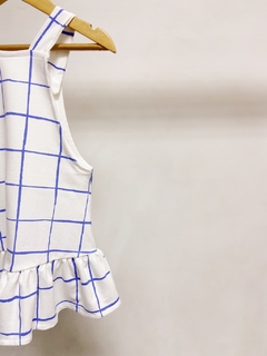 Pronta entrega - Salopete com babado kids blue grid - loja online