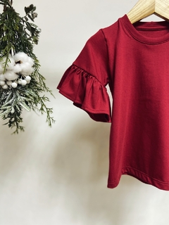 Pronta entrega - Blusa Kids manga curta com babado Marsala - comprar online