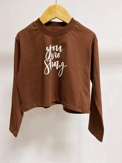 Pronta entrega - Cropped manga longa over marrom you are strong - You Boy Kids
