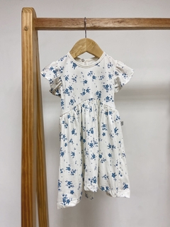 Pronta entrega - Vestido kids Mullet estampado manga babado floral azul vintage na internet