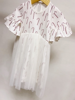 Imagem do Pronta entrega - Vestido Mullet manga curta com babado saia tule bengalinhas marsala botão pérola