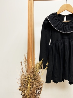 Pronta Entrega - Vestido manga bufante longa preta gola babado com picueta off - You Boy Kids