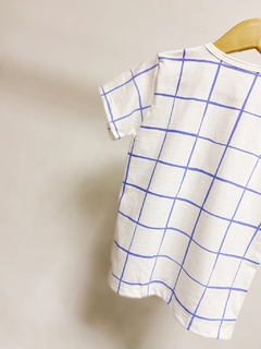 Pronta entrega - Camiseta botões Kids Manga curta estampada blue grid - loja online