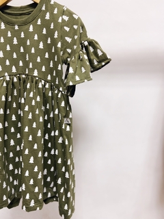 Pronta entrega - Vestido Mullet manga curta com babado verde cactus pinheirinhos off - loja online