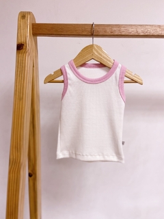 Pronta entrega - regata baby retrô canelado off detalhe tutti-frutti na internet