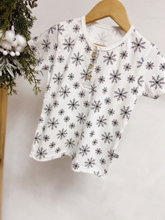 Pronta entrega - Camiseta botões Kids Manga curta off flocos de neve preto - comprar online