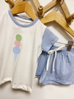 Imagem do Pronta entrega - Pijaminha curto sorvete + shorts liso Aqua