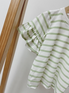 Pronta entrega - Blusa Kids manga curta com babado off listrado verde fábula - You Boy Kids