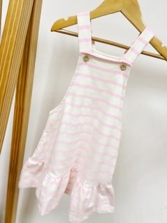 Pronta entrega - Salopete com babado kids listrado rosa claro - comprar online
