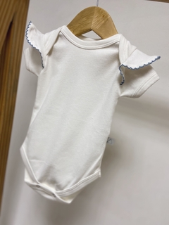 Pronta entrega - Body manga curta babado detalhe em picueta azul vintage