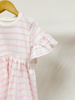 Pronta entrega - Vestido Mullet manga curta com babado listrado rosa na internet