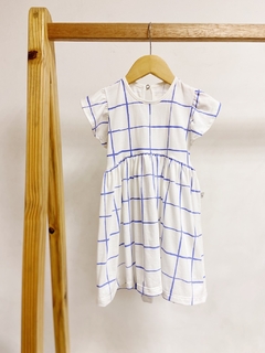 Pronta entrega - Vestido Mullet babado blue grid detalhe botao perola na internet