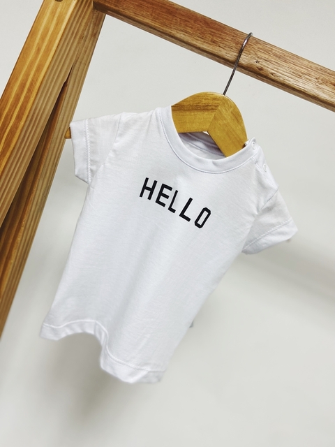 Pronta entrega - Camiseta baby manga curta branca HELLO