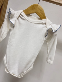 Pronta entrega - Body manga longa com babado detalhe picueta azul vintage - comprar online