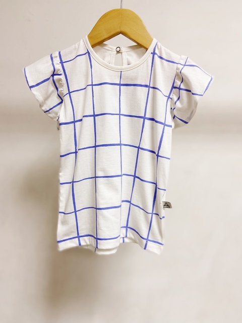 Pronta entrega - Blusa babado blue grid detalhe botao perola
