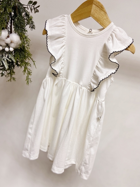 Pronta entrega - Vestido regata babados off picueta preta botão pérola