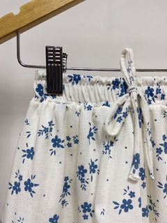 Pronta entrega - Conjunto cropped babado + shorts babado floral azul vintage