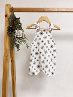 Pronta entrega - jardineira kids off flocos de neve preto