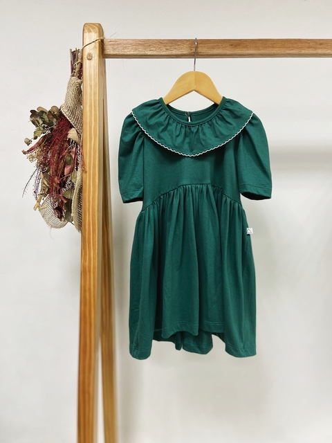 Pronta entrega - Vestido Mullet manga bufante babado gola verde com picueta off botão em pérola