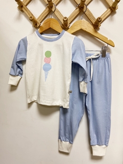 Imagem do Pronta entrega - Pijaminha longo camiseta sorvete + calça lisa aqua