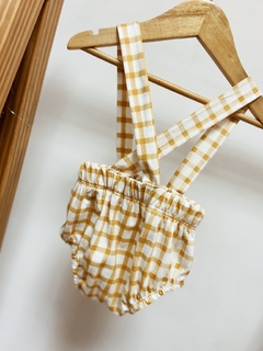Pronta entrega - Romper alça com botões xadrez mostarda na internet