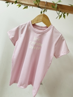 Pronta entrega - Camiseta manga curta ICE CREAM LOVER rosa claro