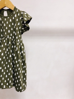 Pronta entrega - Vestido Mullet babado verde cactus pinheirinhos off botão pérola na internet