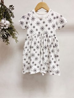 Pronta entrega - Vestido Mullet manga curta off flocos de neve preto