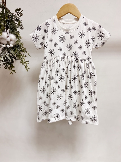 Pronta entrega - Vestido Mullet manga curta off flocos de neve preto