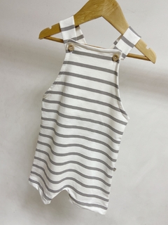 Pronta entrega - jardineira curta kids listra cinza pedra