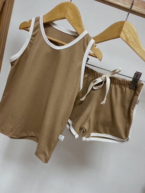 Pronta Entrega - Conjunto retrô regata + shorts boxer avelã