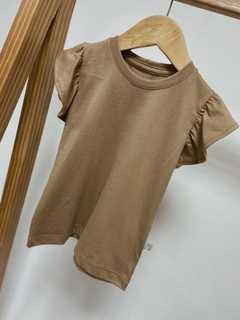 Pronta Entrega - Blusa manga babado kids liso basics avelã