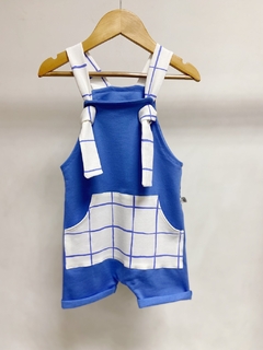 Pronta entrega - jardineira nó kids blue detalhes estampado blue grid - comprar online
