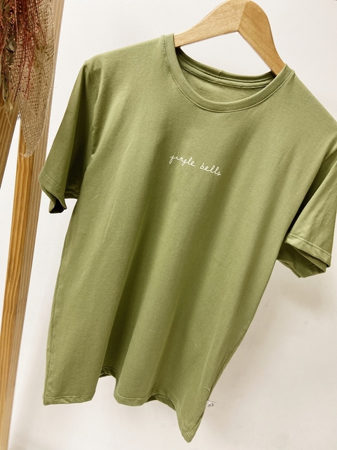 Pronta entrega - Camiseta adulta manga curta jingle bells oliva